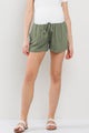 Olive Drawstring Pocket Maternity Shorts Front 