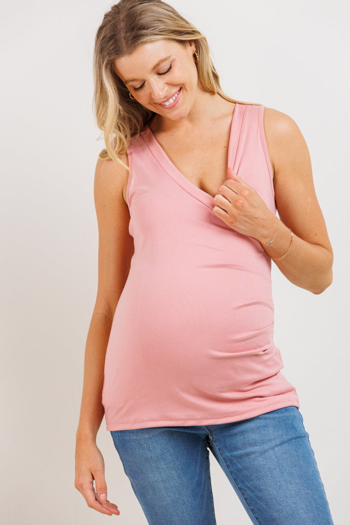 Mauve Side Ruching Maternity/Nursing Tank Top