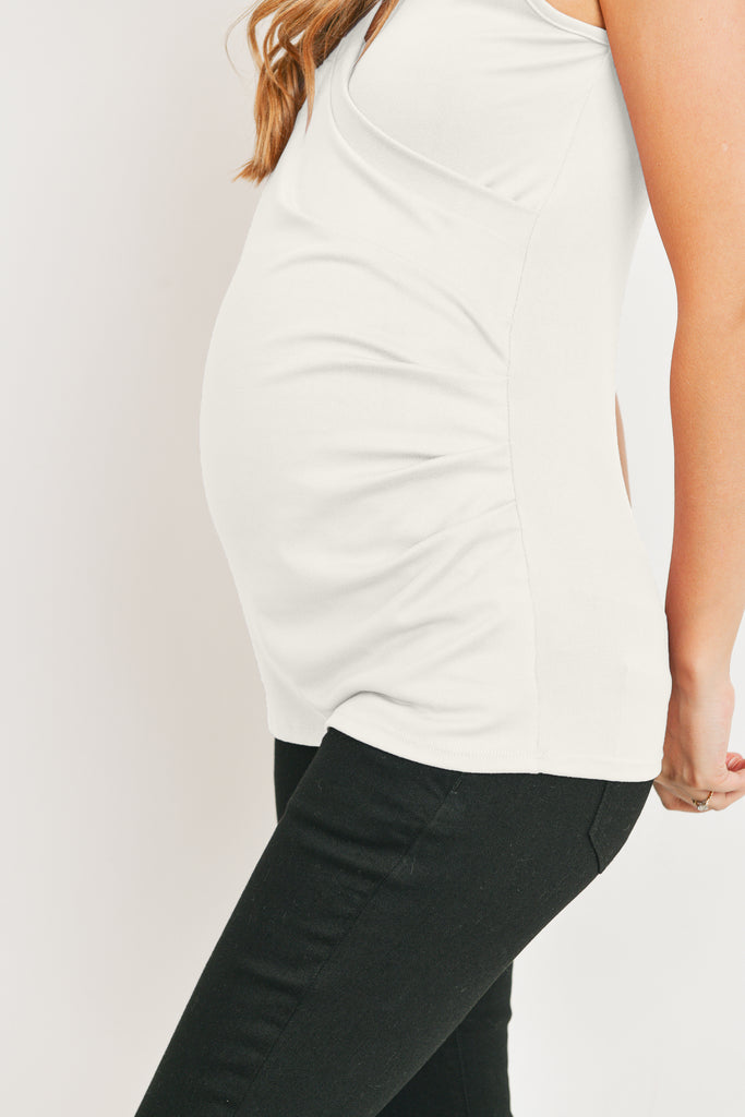 White Side Ruching Maternity/Nursing Tank Top