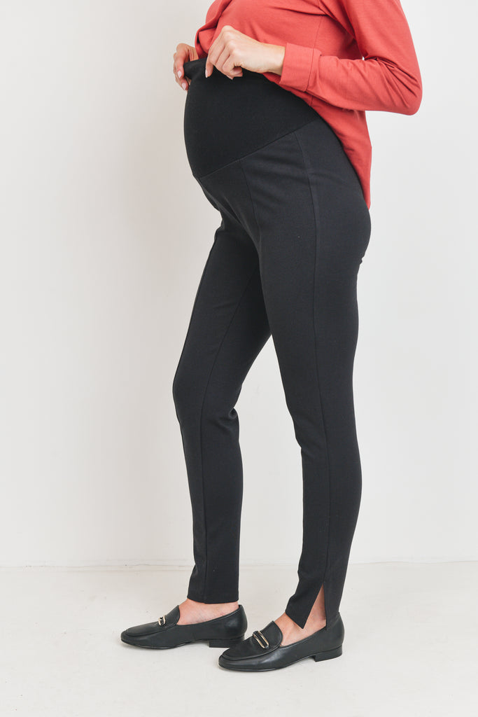 Black Viscose Nylon Ponti Slim Leg Maternity Pants