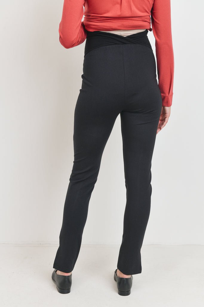 Black Viscose Nylon Ponti Slim Leg Maternity Pants