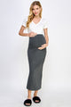 Two Tone Charcoal Rayon Modal Side Slit Maternity Midi Skirt