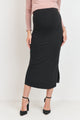 Black Rayon Modal Side Slit Maternity Midi Skirt