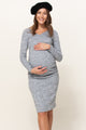 Heather Grey Two-Tone Sweater Knit Fitted Maternity/Nursing Dress