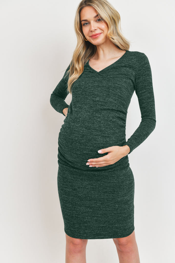 Green Two-Tone Sweater Knit Fitted Maternity/Nursing Dress