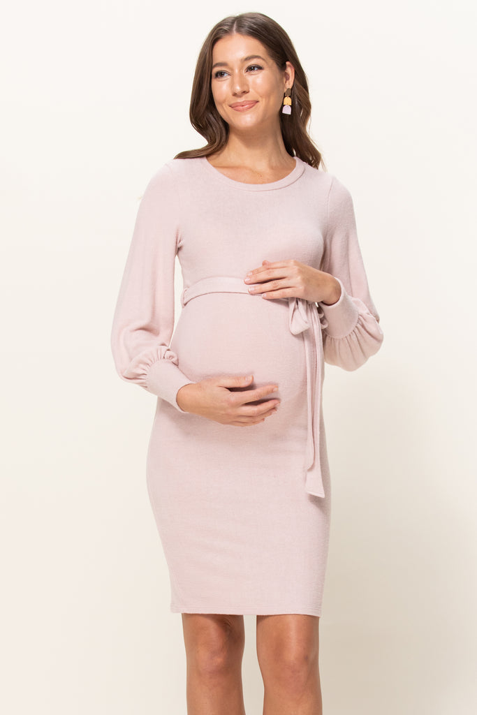 Blush Cashmere-Like Sweater Knit Waist Belt Maternity Dress