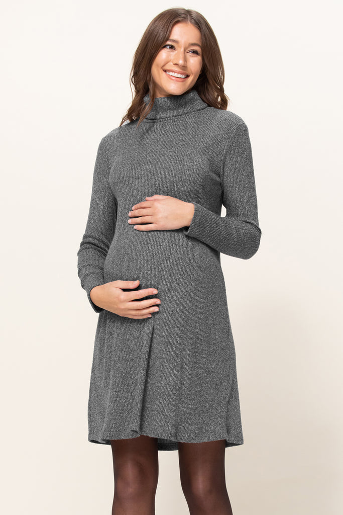 Black Mir Rib Mock Neck Maternity Shift Dress