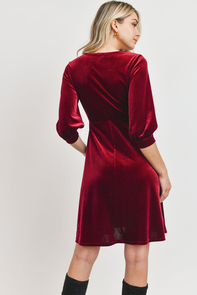 Burgundy Stretch Velvet V-Neck Maternity/Nursing Dress