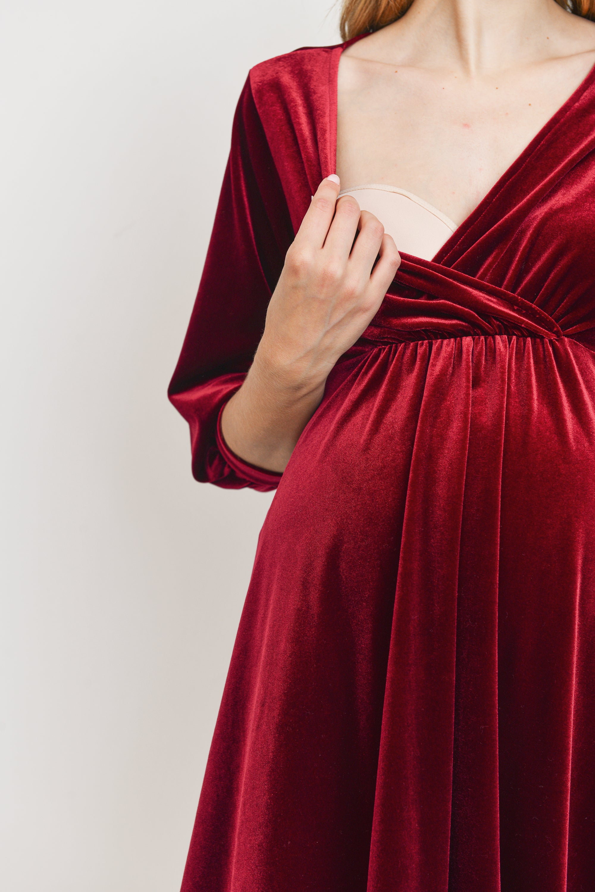 Stretch Velvet V-Neck Maternity/Nursing Dress GREEN / SMALL Stretch Velvet V-Neck Maternity/Nursing Dress GREEN / SMALL