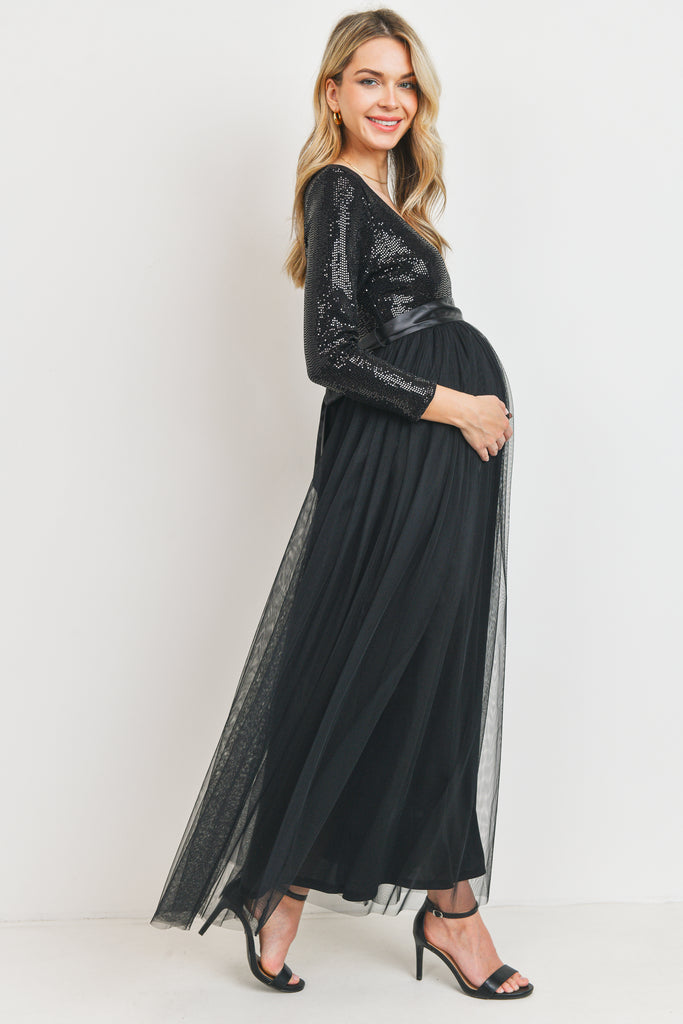 Black Sequin Maternity Party Dress