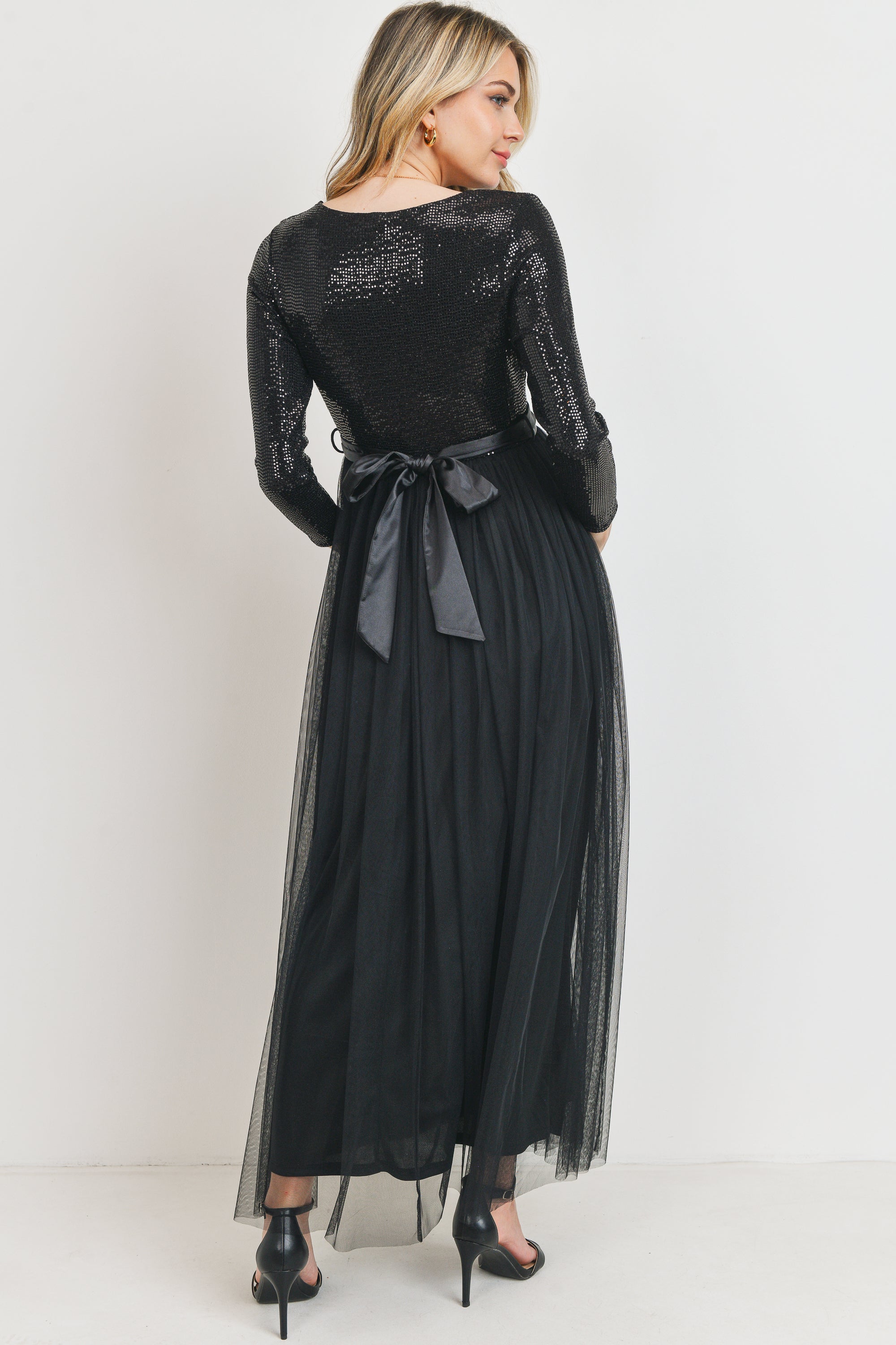 Black Sequin Maternity Party Dress Black / MEDIUM Black Sequin Maternity Party Dress Black / MEDIUM