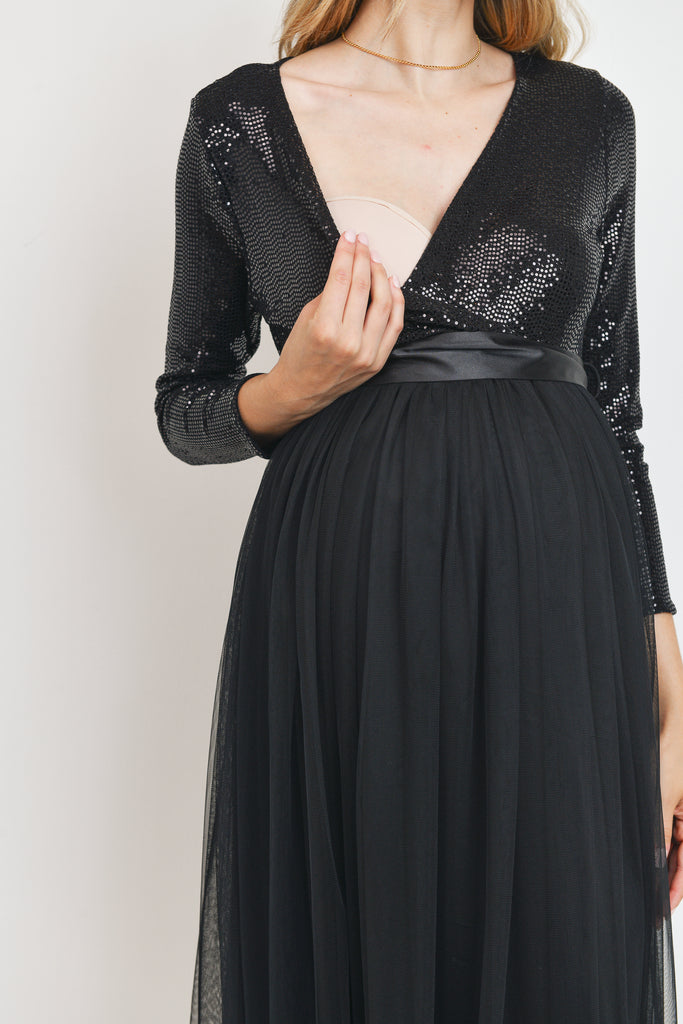 Black Sequin Maternity Party Dress