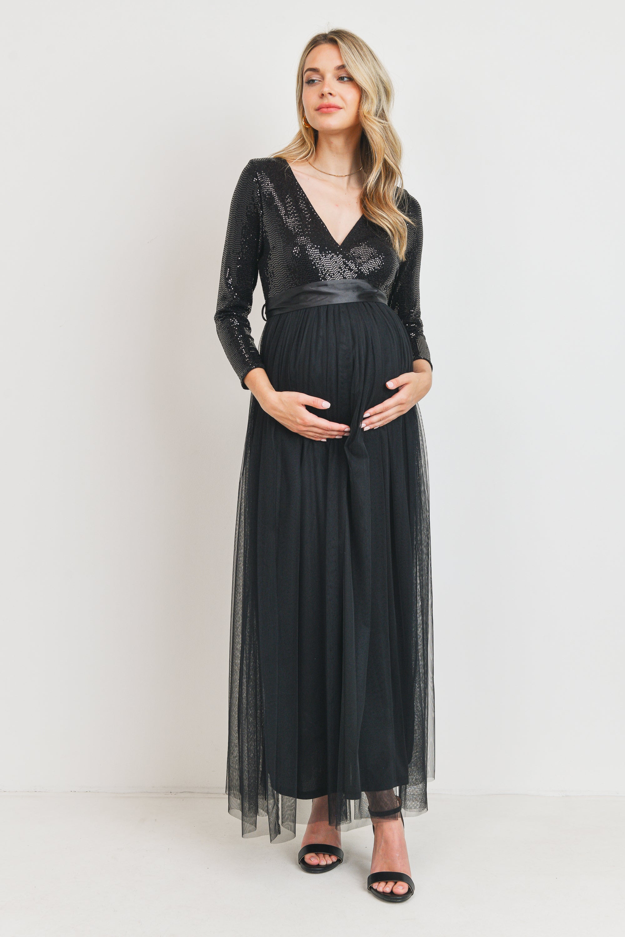 Black Sequin Maternity Party Dress Black / MEDIUM Black Sequin Maternity Party Dress Black / MEDIUM