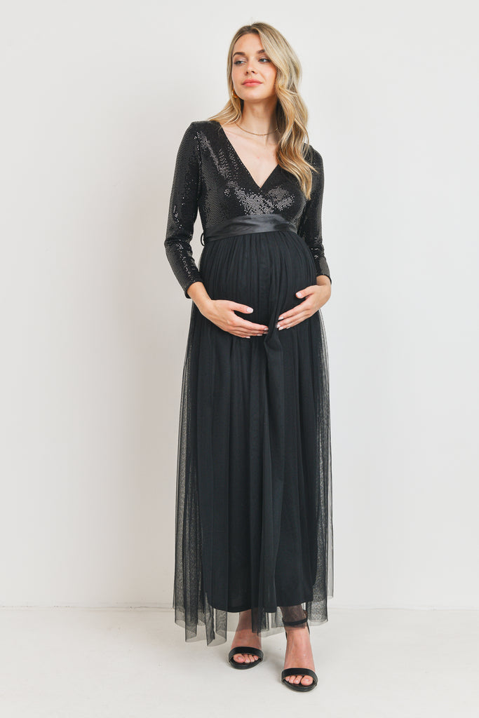 Black Sequin Maternity Party Dress