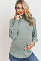 Mint Curly Hem Mock Neck Ribbed Sweater Knit Maternity Top
