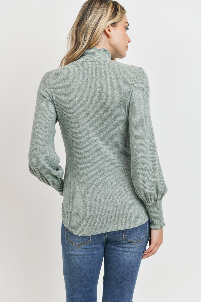 Mint Curly Hem Mock Neck Ribbed Sweater Knit Maternity Top