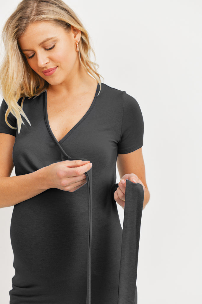 Black Surplice Maternity/Nursing Top