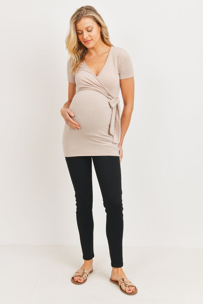 Taupe Surplice Maternity/Nursing Top