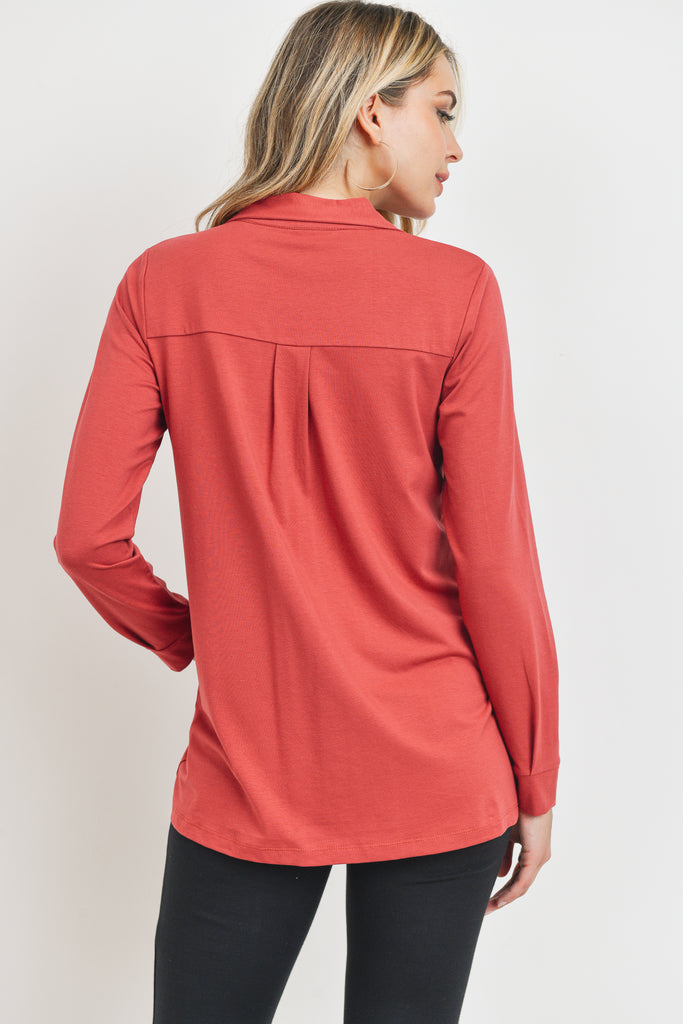 Rust Viscose/Cotton Blend Jersey Long Sleeve Maternity Blouse