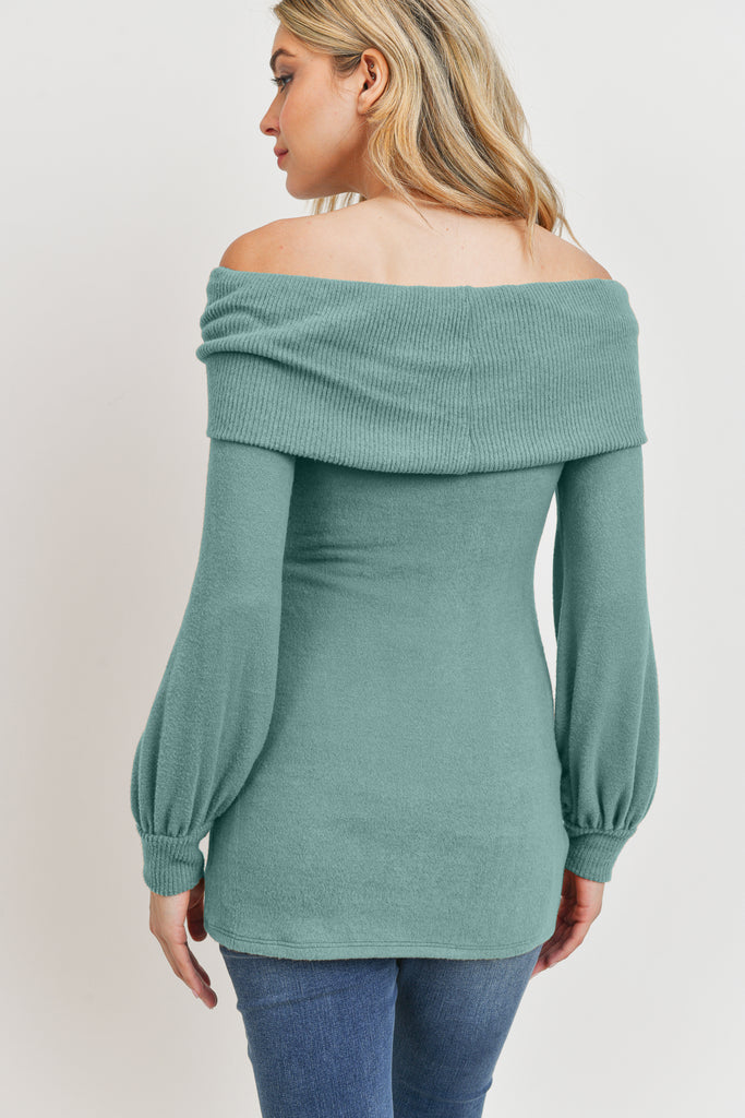 Teal Cashmere Like Sweater Knit Off Shoulder Top