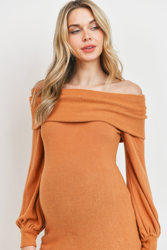 Rust Cashmere Like Sweater Knit Off Shoulder Top