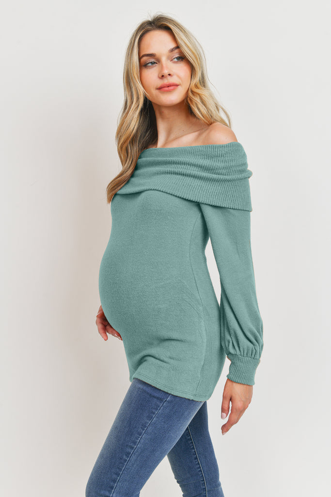 Teal Cashmere Like Sweater Knit Off Shoulder Top