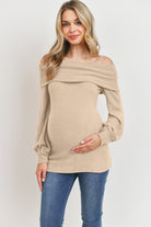 Taupe Cashmere Like Sweater Knit Off Shoulder Top