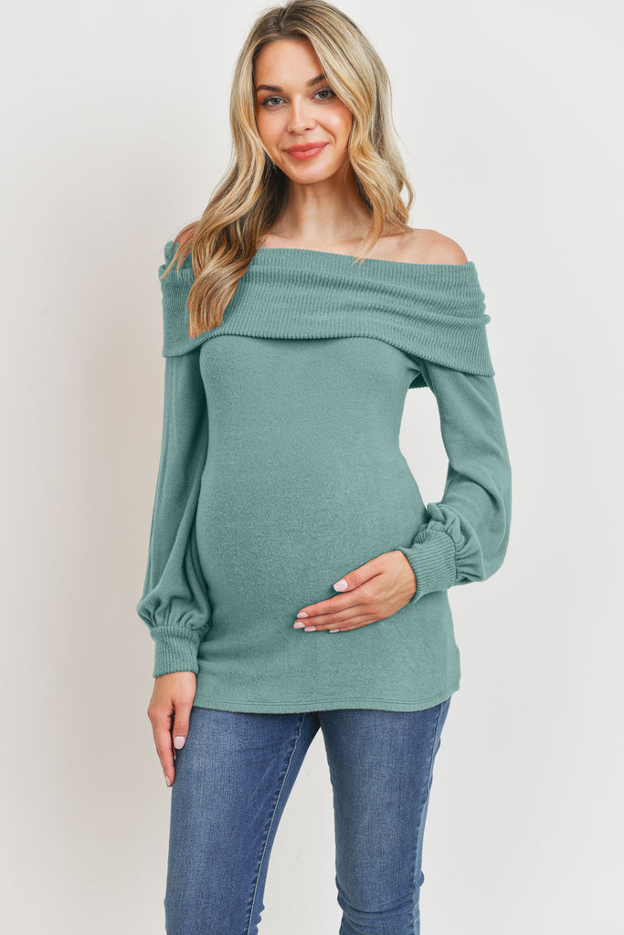 Teal Cashmere Like Sweater Knit Off Shoulder Top