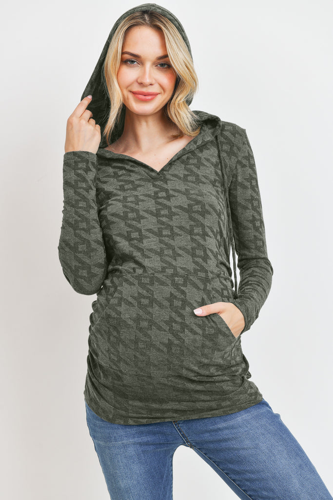 Olive V-Neck Maternity Pullover Hoodie