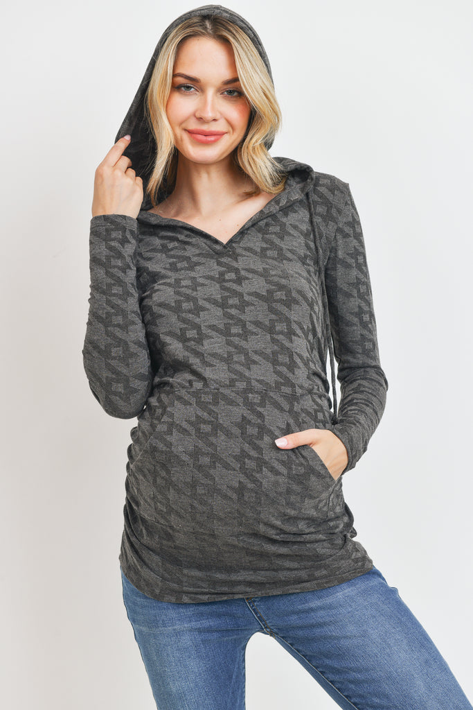 Black V-Neck Maternity Pullover Hoodie