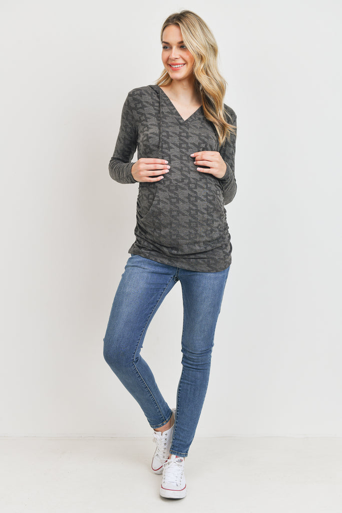 Black V-Neck Maternity Pullover Hoodie