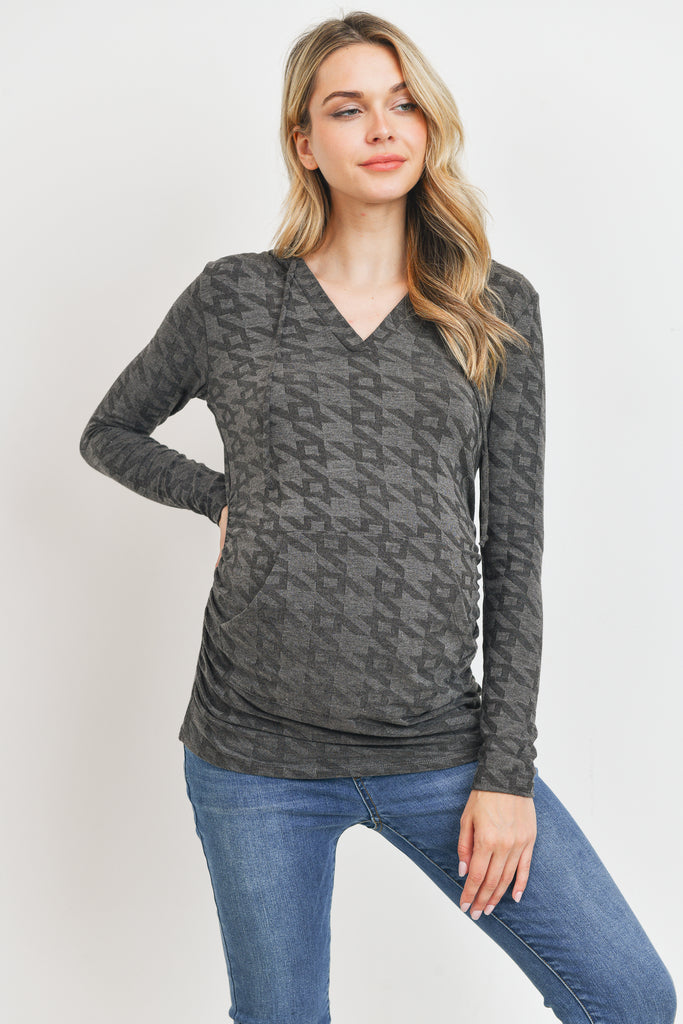 Black V-Neck Maternity Pullover Hoodie