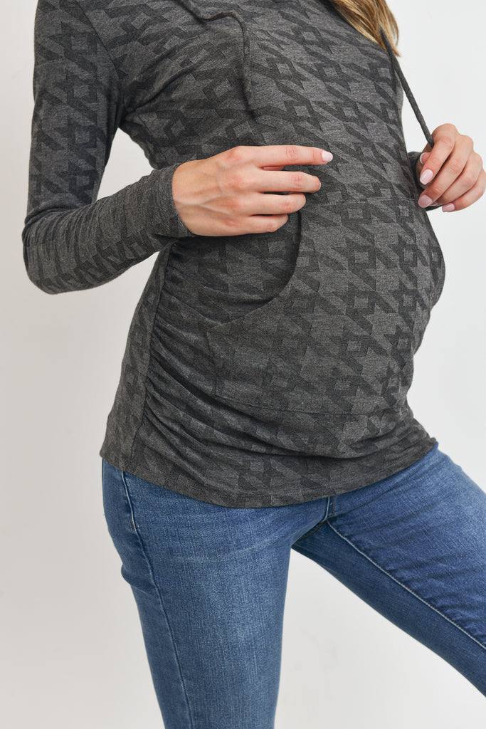 Black V-Neck Maternity Pullover Hoodie