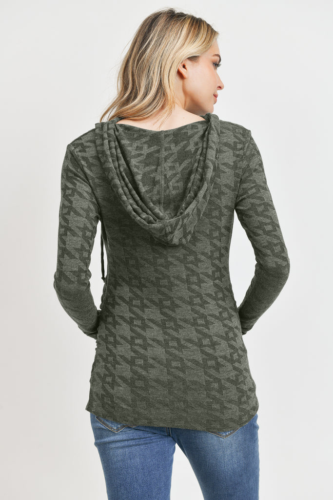 Olive V-Neck Maternity Pullover Hoodie