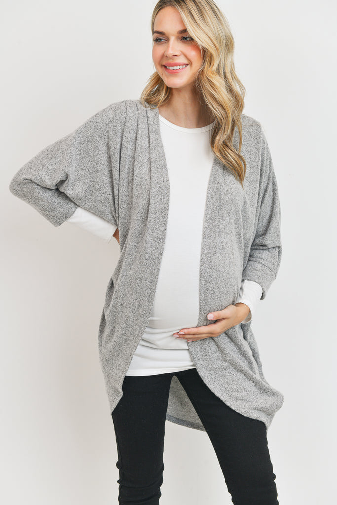 Sweater Knit Kimono Style Cardigan in Heather Grey