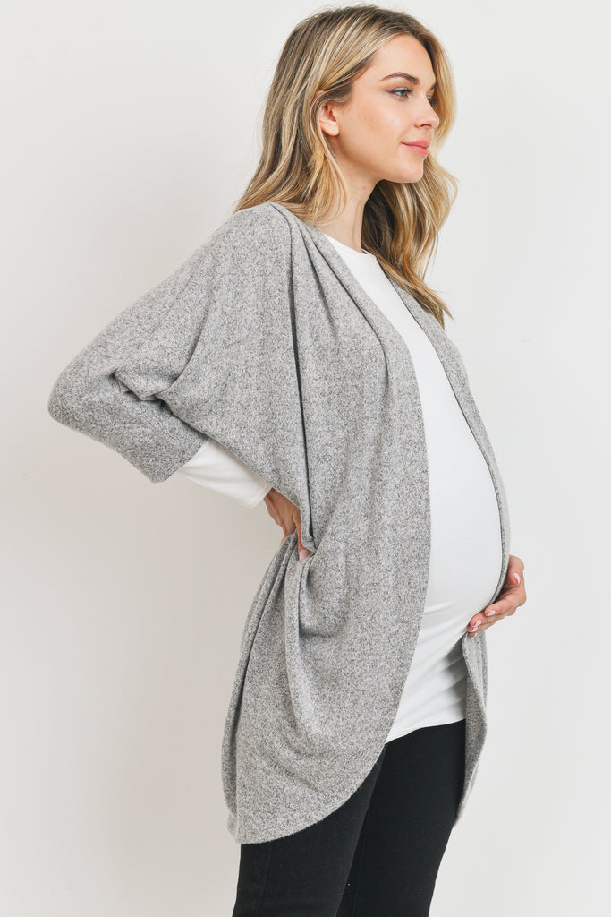 Heather Grey Sweater Knit Kimono Style Cardigan