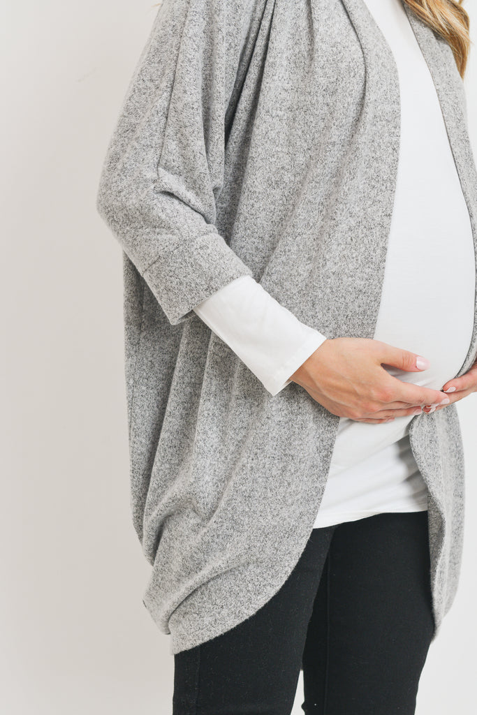 Heather Grey Sweater Knit Kimono Style Cardigan