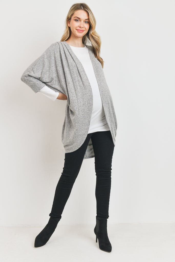 Heather Grey Sweater Knit Kimono Style Cardigan