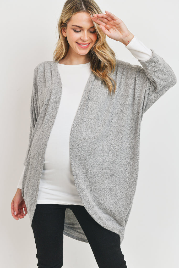 Heather Grey Sweater Knit Kimono Style Cardigan