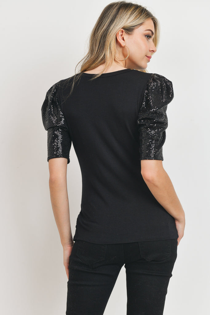 Black Metallic Trans Sleeve Maternity Top