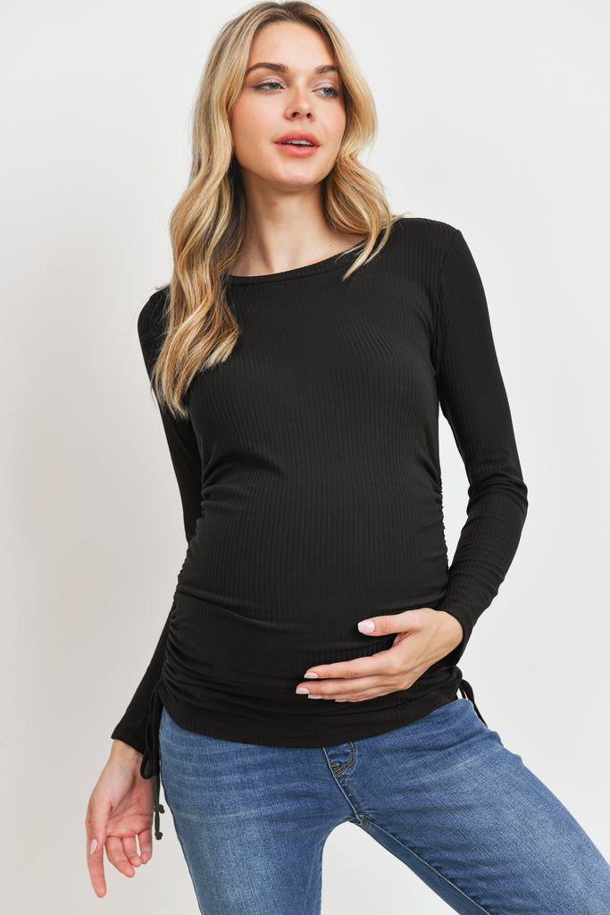 Black Long Sleeve Adjustable Drawstring Maternity Shirts