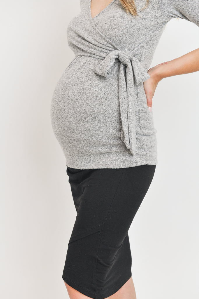 Heather Grey Brushed Hacci Maternity/Nursing Top