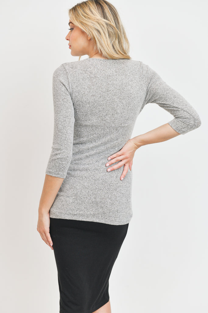 Heather Grey Brushed Hacci Maternity/Nursing Top