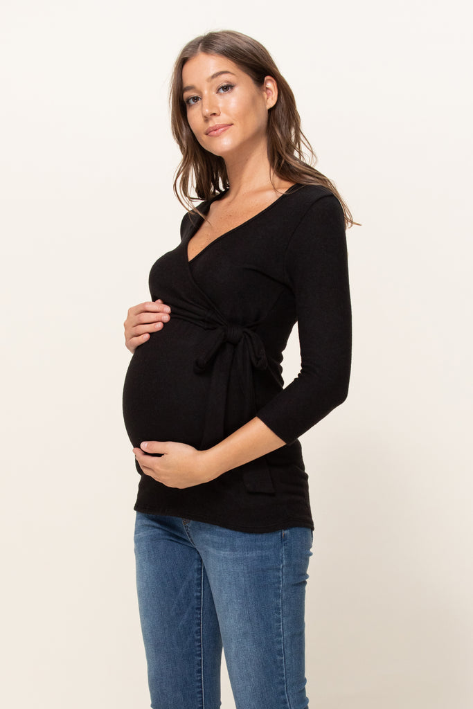 Black Brushed Hacci Maternity/Nursing Top