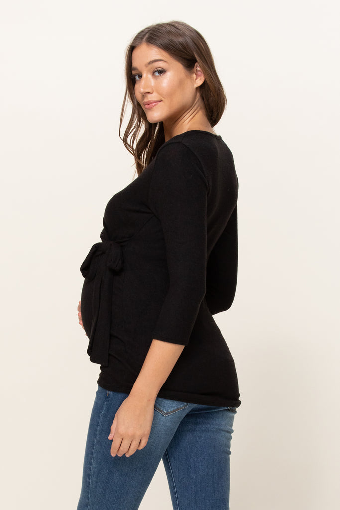 Black Brushed Hacci Maternity/Nursing Top