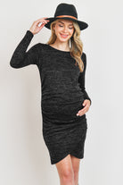 Black Two-Tone Hacci Knit Tulip Hem Maternity Dress