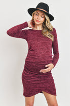 Burgundy Two-Tone Hacci Knit Tulip Hem Maternity Dress