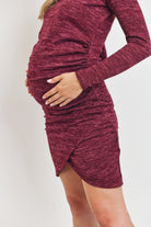 Burgundy Two-Tone Hacci Knit Tulip Hem Maternity Dress