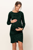 Green Two-Tone Hacci Knit Tulip Hem Maternity Dress