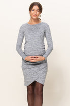Heather Grey Two-Tone Hacci Knit Tulip Hem Maternity Dress
